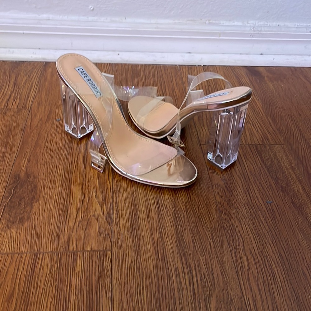 Cape Robbin clear strap block heels.